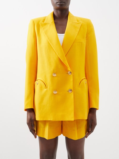 Blazé Milano - Everynight Double-breasted Linen Suit Jacket - Womens - Yellow