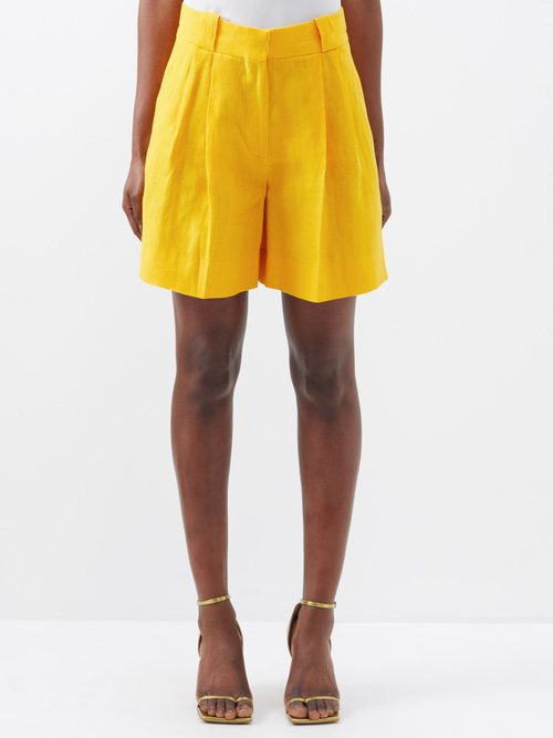 Blazé Milano - Fell High-waisted Linen Shorts - Womens - Yellow