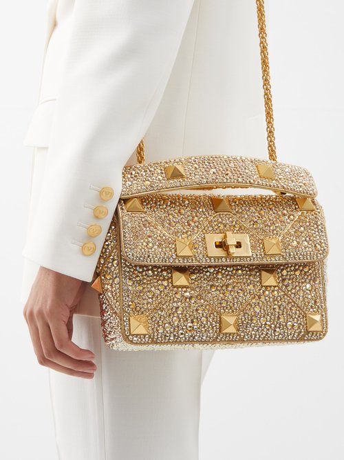 Valentino Roman Stud Medium Crystal Shoulder Bag