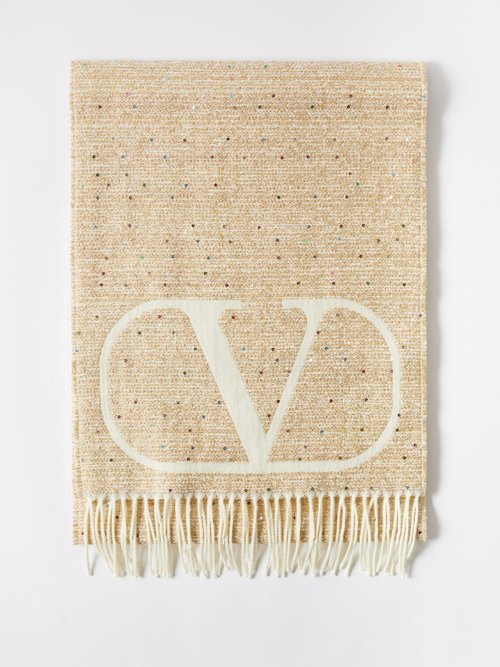 Valentino V-logo Sequinned Wool-blend Scarf
