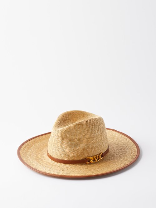 Valentino V-logo Leather-trim Straw Hat