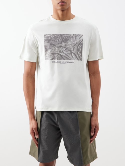 Affxwrks - Stasis-print Cotton-jersey T-shirt - Mens - Off White