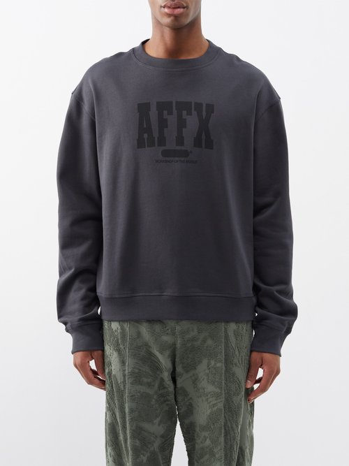 Affxwrks - Varsity Logo-print Cotton-jersey Sweatshirt - Mens - Black