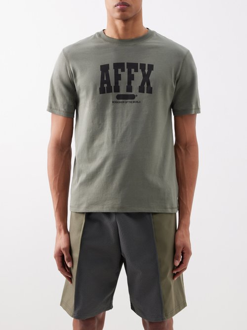 Affxwrks - Varsity Logo-print Cotton-jersey T-shirt - Mens - Light Green