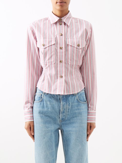 Victoria Beckham Striped Cotton Shirt In Pink Stripe