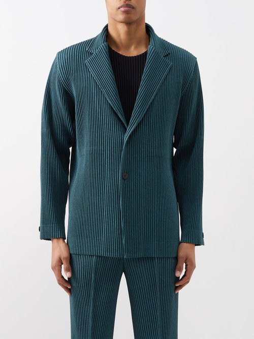 Issey Miyake Single-breasted Technical-pleated Suit Jacket In Green