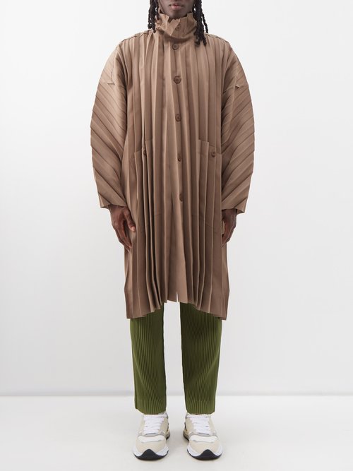 Issey Miyake Technical-pleated Trench Coat In Brown | ModeSens