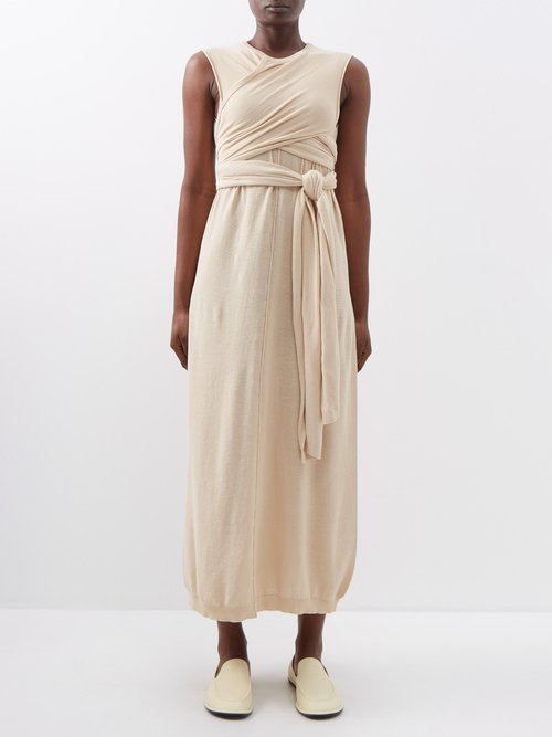 lemaire - knotted-strap crepe sleeveless midi dress womens cream