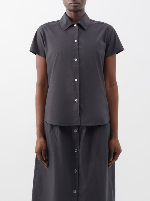 A.P.C. - Marina Short-sleeved Cotton-poplin Shirt - Womens - Dark Grey