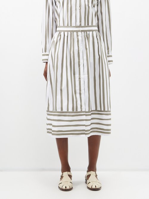 A.P.C. - Imelda Striped-cotton Midi Skirt - Womens - Khaki White