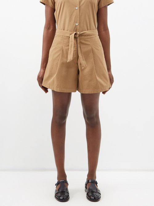 A.P.C. - Canberra Pleated Cotton-canvas Shorts - Womens - Brown