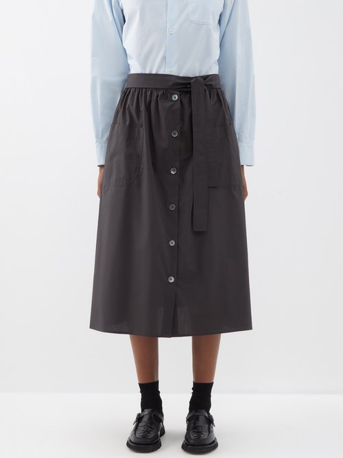 A.P.C. - Violeta Belted Buttoned Cotton Midi Skirt - Womens - Dark Grey