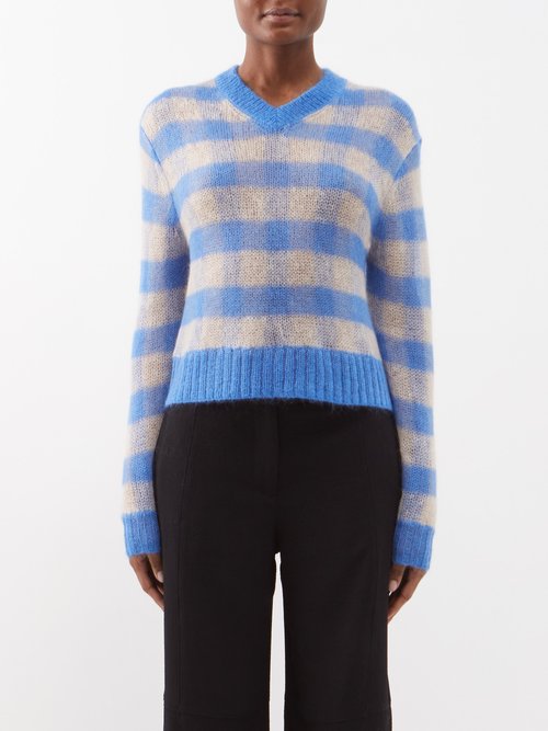 Acne Studios - Kamba Vichy Gingham Mohair-blend Sweater - Womens - Blue Beige