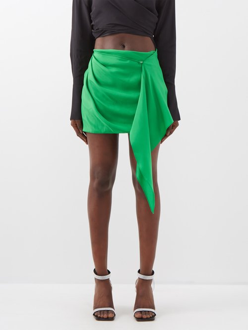 Gauge81 - Himeji Tie-waist Silk Mini Skirt - Womens - Green