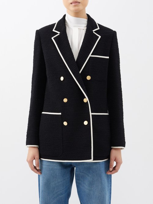Valentino - Double-breasted Wool-blend Tweed Blazer - Womens - Black White