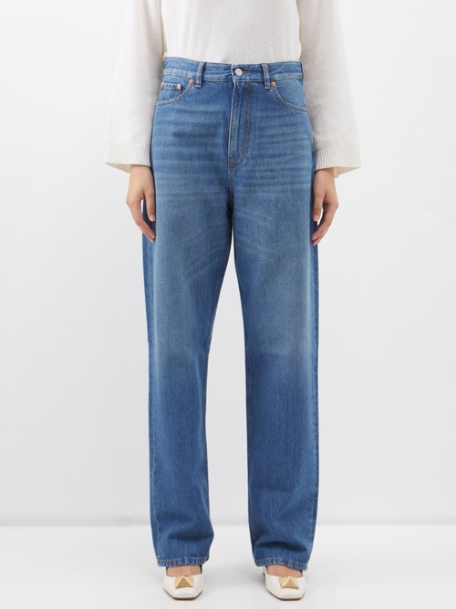 Valentino - Low-rise Wide-leg Jeans - Womens - Blue