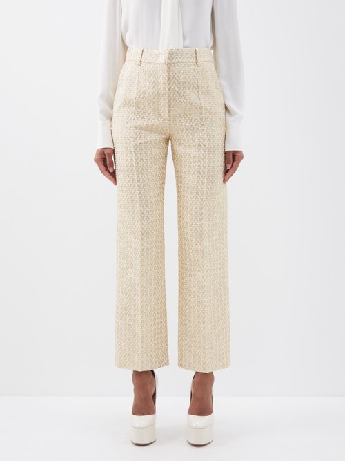 Valentino - Optical Valentino Cotton-blend Tweed Trousers - Womens - Cream Gold