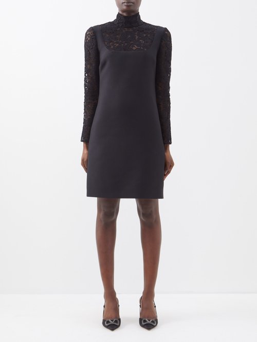 Valentino Garavani – Lace-panelled Crepe Mini Dress – Womens – Black