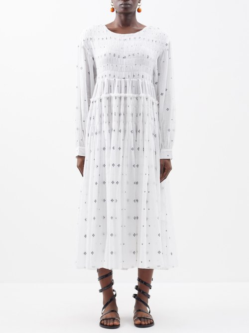 Anaak - Chitra Embroidered Cotton-muslin Midi Dress - Womens - White Black