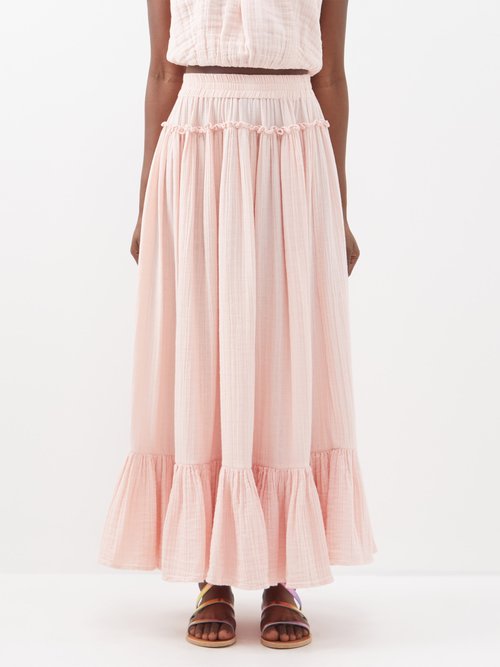 Anaak - Sabrina Ruffled Organic-cotton Maxi Skirt - Womens - Pale Pink