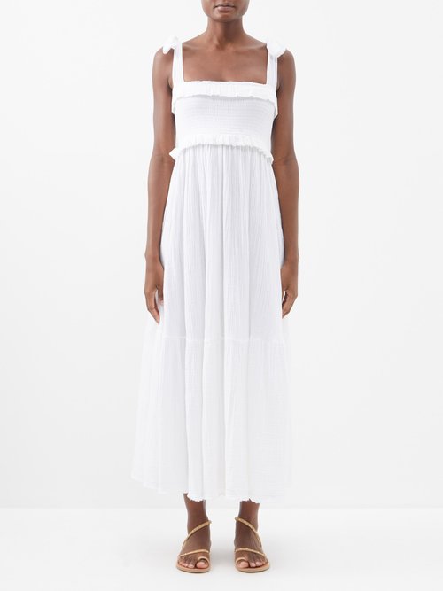 Anaak - Erika Smocked Cotton Dress - Womens - Optical White