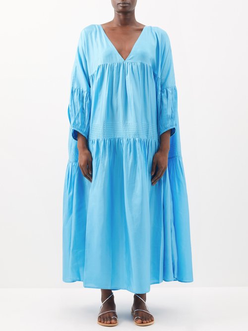 Anaak Airi Banded Silk-habotai Maxi Dress In Blue