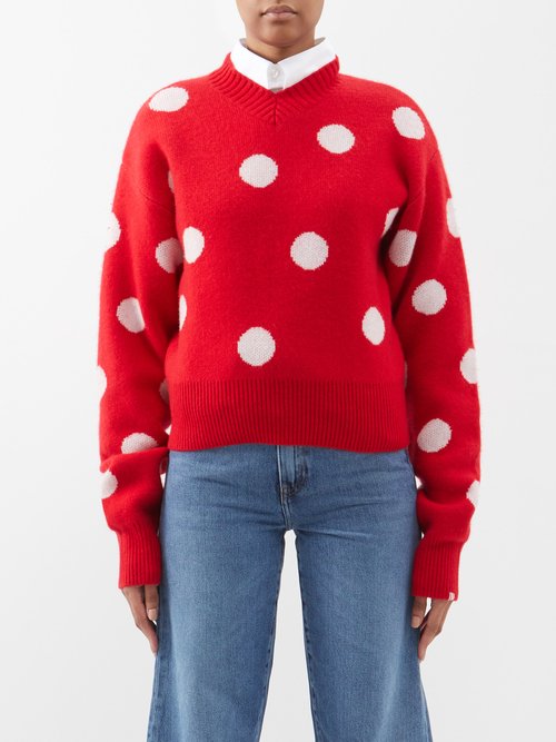 Extreme Cashmere - No.254 Demi Polka-dot Cashmere Sweater - Womens - Red White