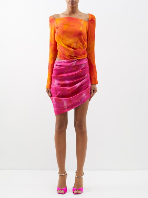 Ahluwalia - Femi Watercolour-print Mini Dress - Womens - Orange Pink