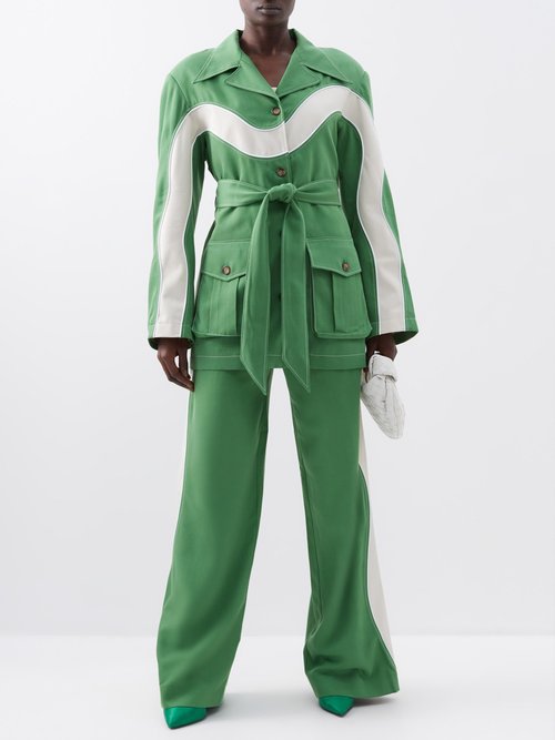 Ahluwalia Lagos Belted Lyocell-twill And Stretch-cotton Jacket In Green