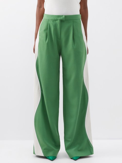 Ahluwalia - Lagos Striped Wide-leg Twill Trousers - Womens - Green