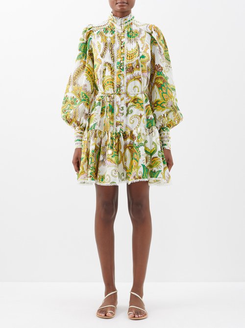 Ale mais - Octavia Floral-print Ramie Mini Dress - Womens - Ivory Multi