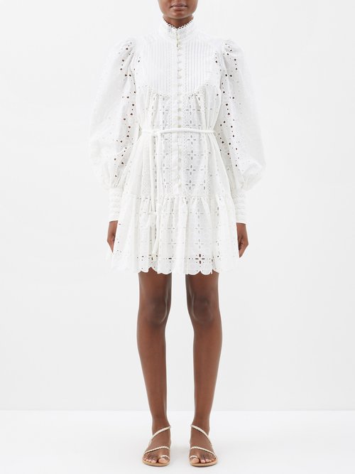 Ale mais - Evi Broderie-anglaise Cotton Mini Dress - Womens - White