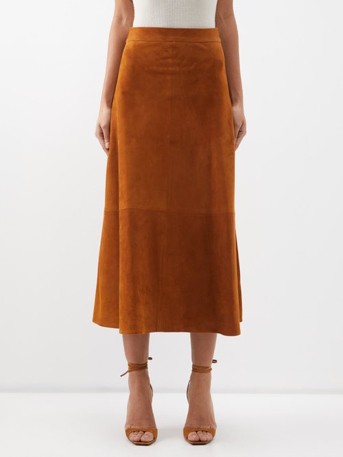 Giuliva Heritage - Ada Panelled-suede Midi Skirt - Womens - Brown