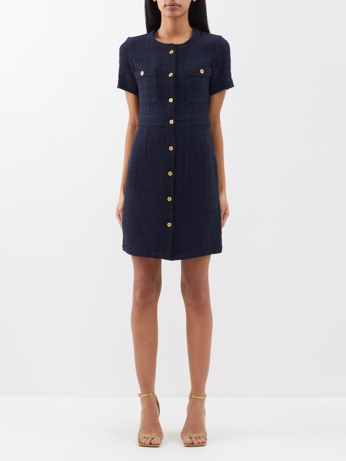 Giuliva Heritage - Vera Wool-blend Bouclé Mini Dress - Womens - Navy