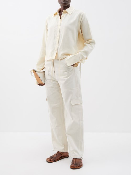 TOTEME - Point-Collar Striped Organic-cotton Poplin Shirt - Womens - Dark Taupe