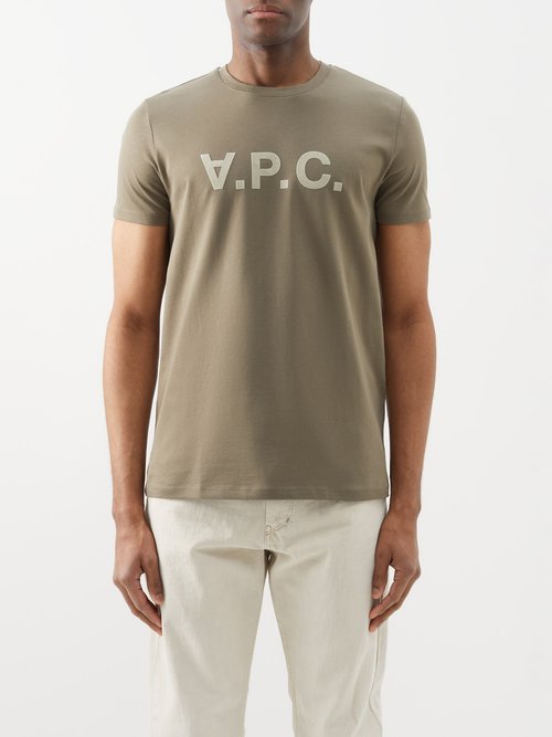 A.P.C. - Vpc-flocked Logo Organic Cotton-jersey T-shirt - Mens - Khaki