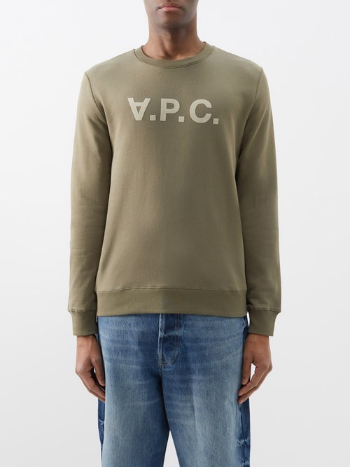A.P.C. - Vpc Flocked-logo Organic Cotton-jersey Sweatshirt - Mens - Khaki