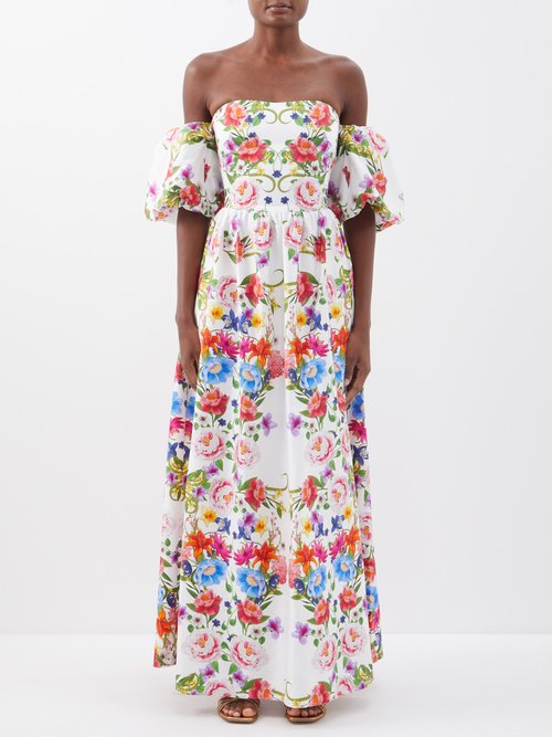 Borgo De Nor - Juliet Floral Off-the-shoulder Cotton Maxi Dress - Womens - Multi