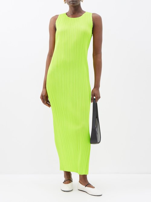 Green Technical-pleated midi skirt, Pleats Please Issey Miyake