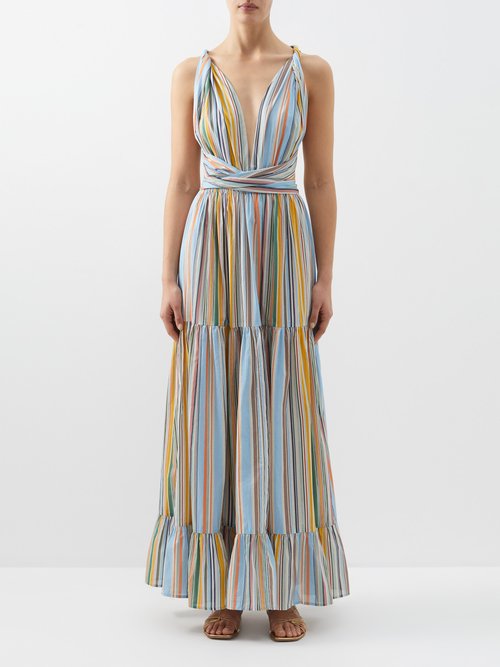 Hannah Artwear - Chloe Striped Plunge-neck Cotton Maxi Dress - Womens - Multi Stripe