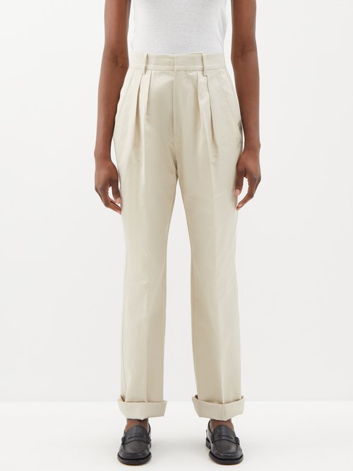 Fortela Janet Pleated Cotton-blend Trousers In Cream