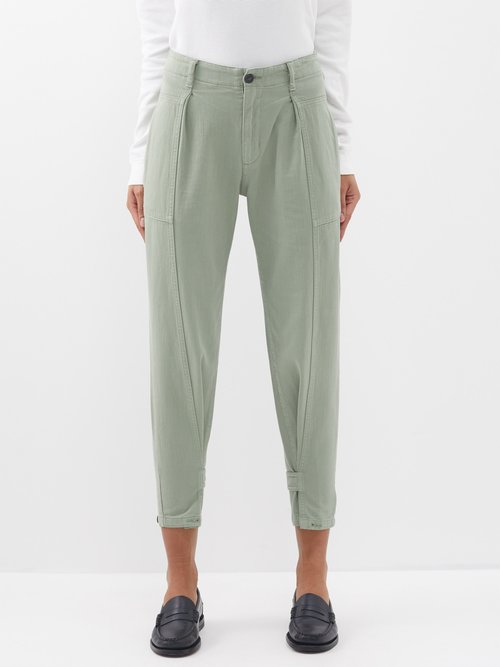 Fortela Garden Work Cotton Tapered Trousers In Green