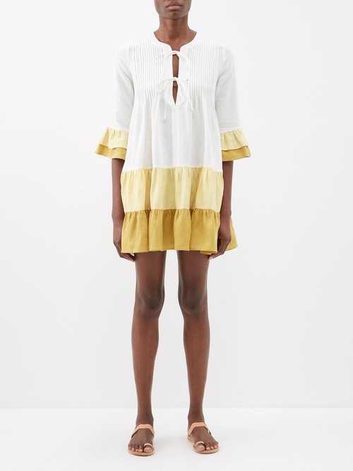 Casa Raki Nina Tiered Organic-linen Mini Dress