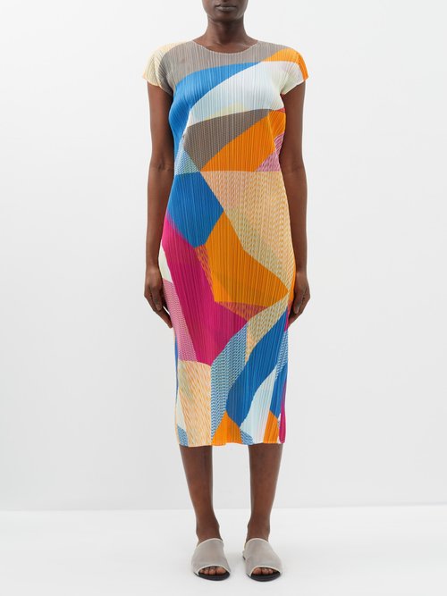 Issey Miyake Crossroad Technical-pleated Midi Dress In Multicolour