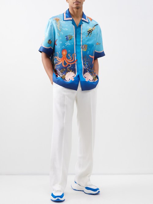 CASABLANCA RAINBOW MONOGRAM CUBAN COLLAR SILK SHIRT