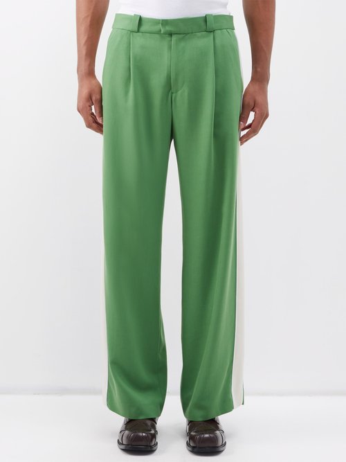 Ahluwalia - Grove Side-stripe Wide-leg Cotton Suit Trousers - Mens - Green