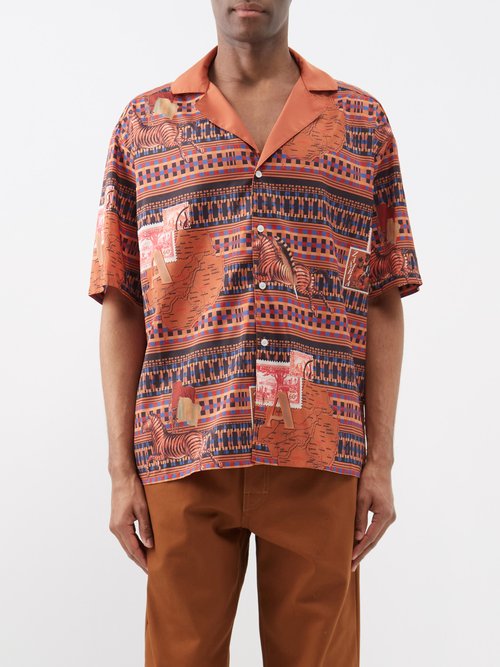 Ahluwalia - Tunde Printed Satin Shirt - Mens - Brown Multi