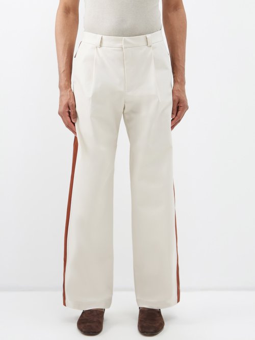 Ahluwalia - Jak Side-stripe Cotton-blend Wide-leg Trousers - Mens - Cream