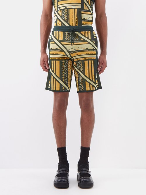 Ahluwalia - Kalonji Geometric-jacquard Knit Shorts - Mens - Green Yellow