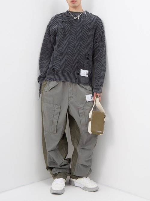 Mihara Yasuhiro V-neck Distressed Bleached-cotton Sweater | Smart 